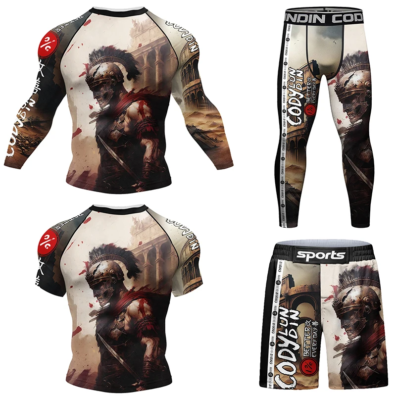 Sports Apparel Mens T Shirt Mma Clothing Man Rashguard T-shirt+Pants Sets Rash Guard Jiu jitsu MMA Compression Shirt+Shorts Bjj Boxing Jerseys Sport Suits