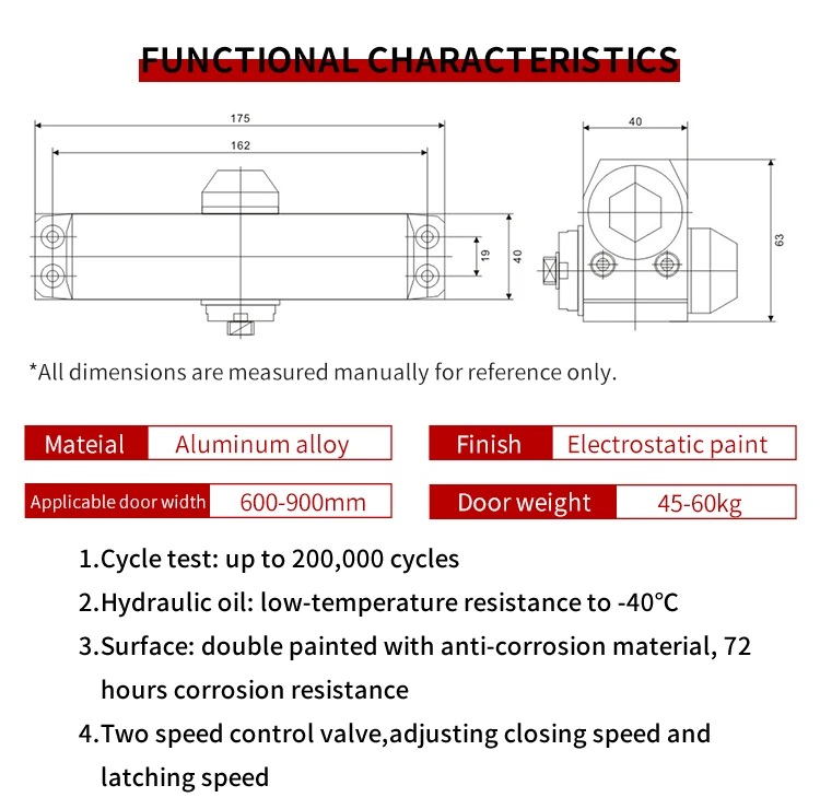 Description Picture 3 of itemSoft Closing Commercial Automatic 60-70kg Adjustable Heavy Duty Aluminum Alloy Door Closer