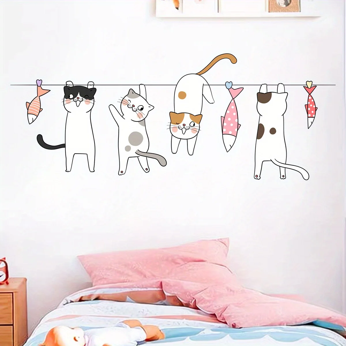 Cartoon Cute Catfish Clothes Hanger Line Animal Wall Stickers Removable for Bedroom Living Room Nursery Decoration Wall Decal wall stickers vinyl decal stickers