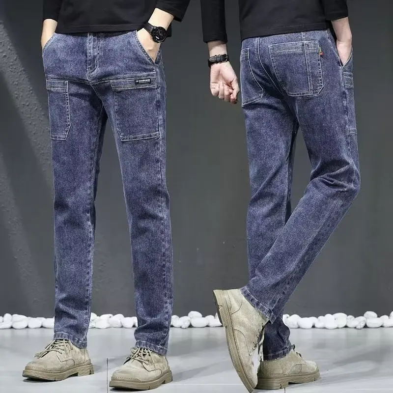 

Fashion Luxury Men's Clothing Punk Korean Style Men's Jeans Y2K Slim Fit Streetwear Classic Cowboy Pants for Men Denim Trousers