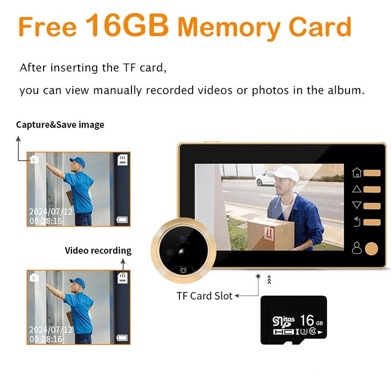 New 4.3 Inch Peephole 140° Smart Video Doorbells Door Viewer Camera Security Monitor 1080P HD Visual Doorbell