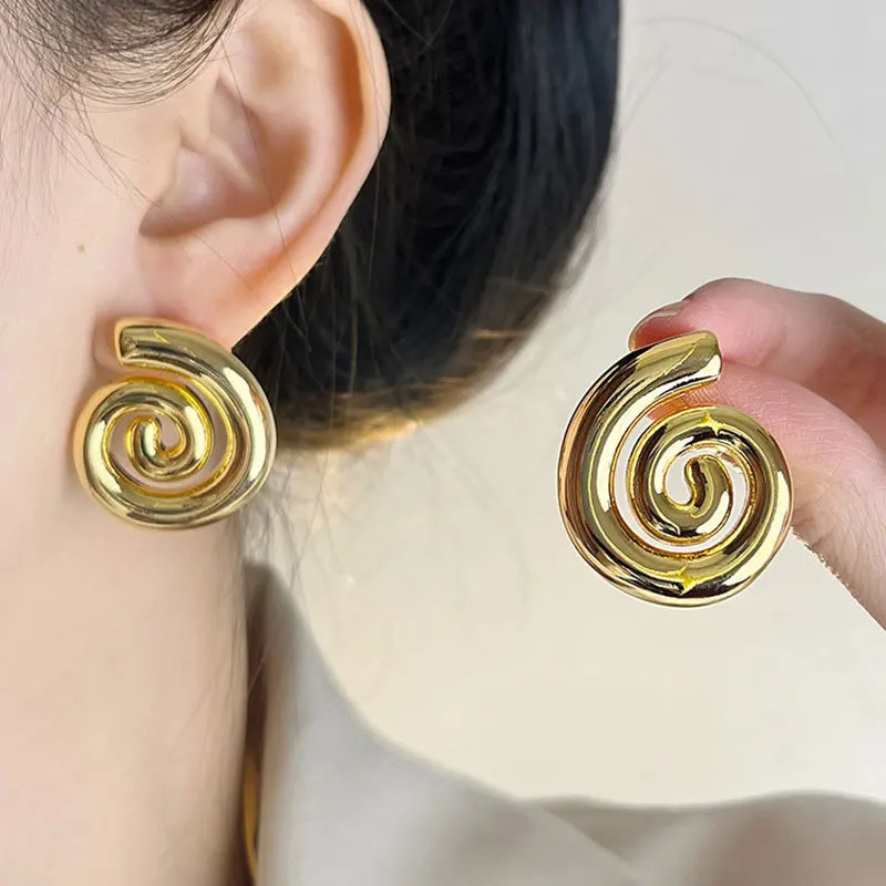 Elegant Stainless Steel Metal Spiral Stud Earrings for Women Personalized Texture Attractive Versatile Jewelry Gift