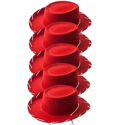 Enhanced Brown Red Adjustable Felt Cowboy Hat with Wide Brim for Outdoor Adventures and Parties (Red 5pcs)