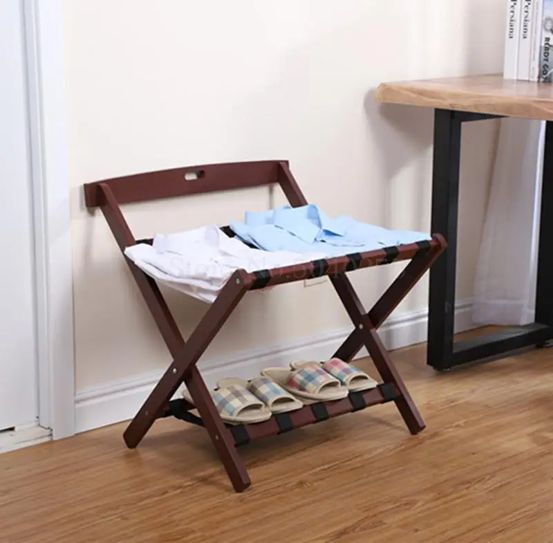 Hotel room furniture solid wood luggage rack hotel home folding floor luggage rack storage shelf