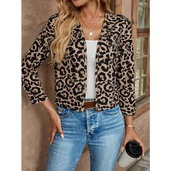 2025 Tops Women's Clothing Leopard Print Long Sleeve V-neck Classic Retro Shirt Suit Jacket Autumn Winter Coat Female Streetwear 1