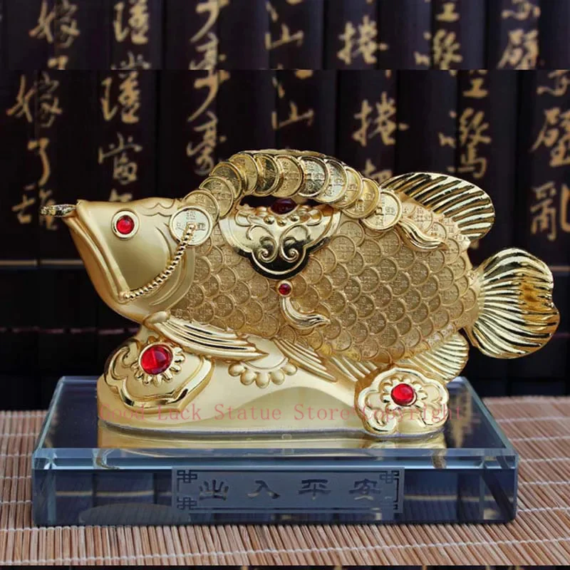 

GOOD Good luck Dragon golden Fish Wealth Arowana HOME OFFICE BAR Recruit wealth bring wealth money FENG SHUI statue