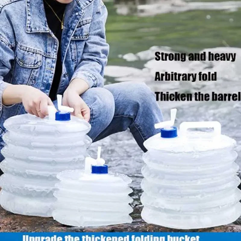 Folding Bucket Water Storage Bag Outdoor folding bucket car kettle car shrink portable water storage tank water bag with faucet household storage bucket