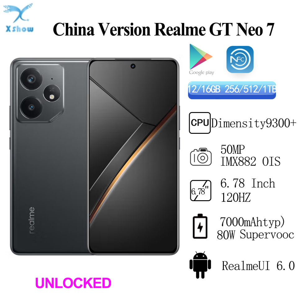 New Realme GT Neo 7 Dimensity 9300+  7000mAh 80W Supervooc50MP IMX882 OIS 6.78Inch IP69  NFC OTA Update