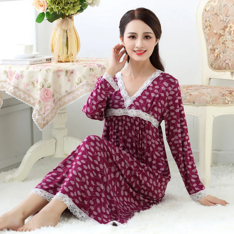 

Modal Womens Nightdress Cotton Lace Princess Retro Court Style Sleepwear for Sleeping Long Nightgowns Comfy Nightwear Plus Size