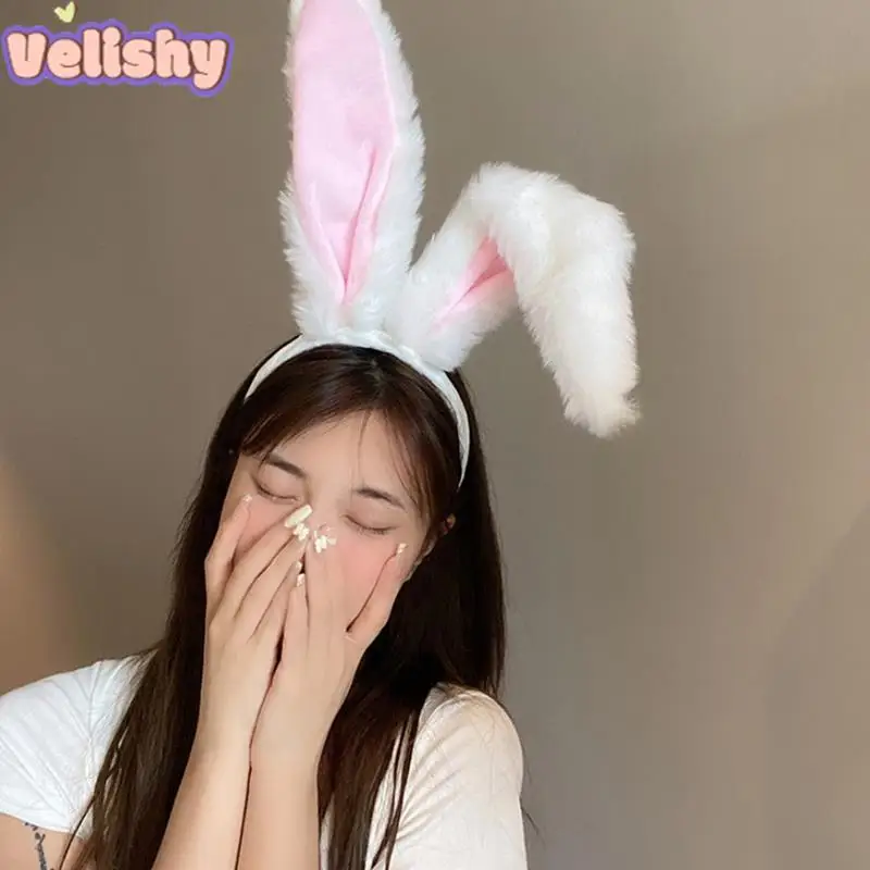 귀여운 소녀 봉제 긴 토끼 귀 헤어 밴드, 머리띠, 코스프레 헤어 액세서리, 1 개