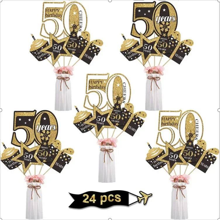 

24 шт. 40 50 60 70-й день рождения, украшения для вечеринки, черные бриллиантовые палочки, блестящий Настольный Топ для фотографий