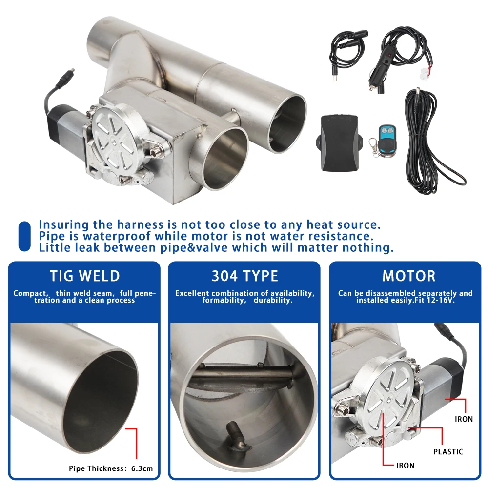 2.5inch/3inch Stainless Steel Double Valve Electric Exhaust Y Pipe Exhaust Cut Out Valve Kit car exhaust pipe valve kit