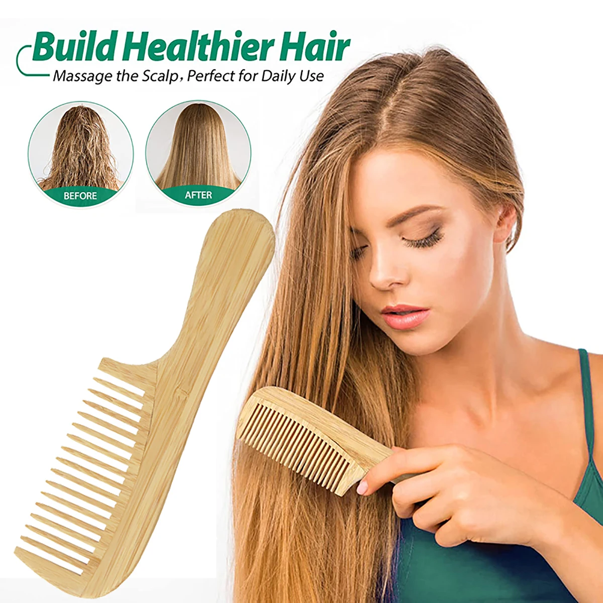 Bamboo and Wood Comb Anti-static Smooth Scalp Massage Bamboo Wood Comb Hair Styling Wooden Special for Real Hair Wigs 1pc,hair comb,hair styling tool,hair styling comb,scalp massage comb,curling comb,curly hair comb