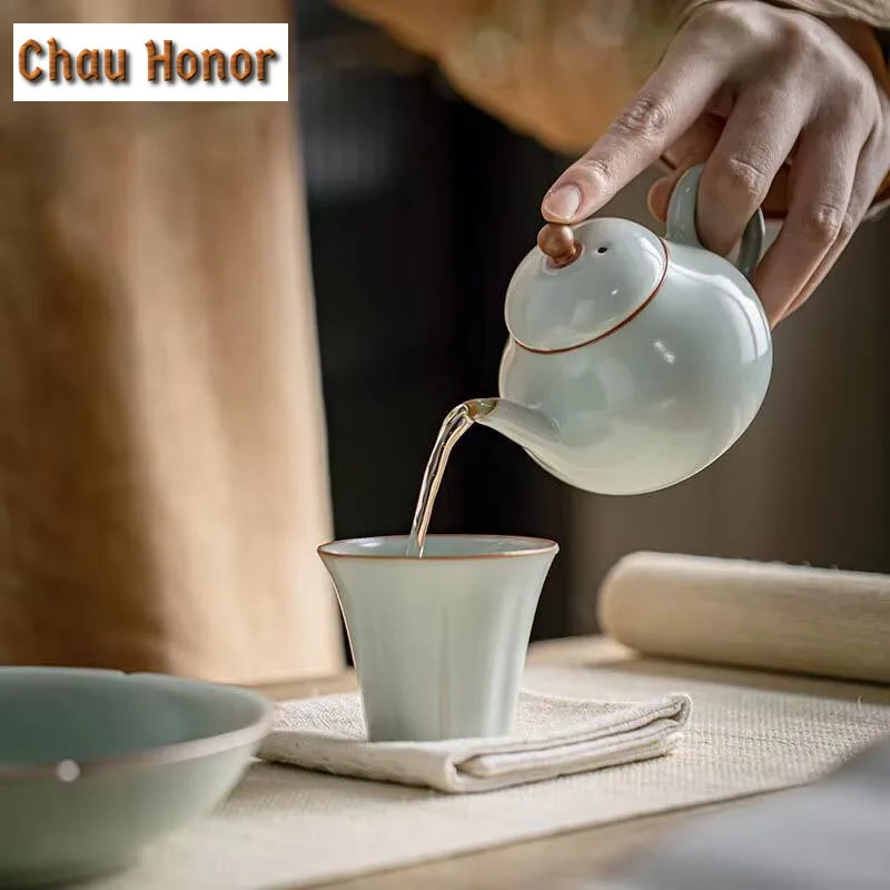 110ml Boutique Ru Kiln Pear Shaped Ceramics Teapots Handmade Household Ball Hole Filtration Small Tea Pot Tea Ceremony Drinkware