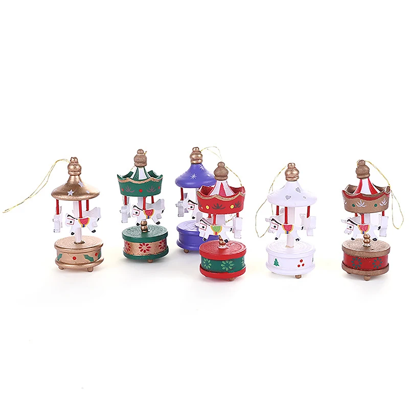 Christmas Decoration Mini Carousel Horse Pendant Ornaments Pendant Wooden Xmas Children Favor Toy Festival New Year Gifts 6X