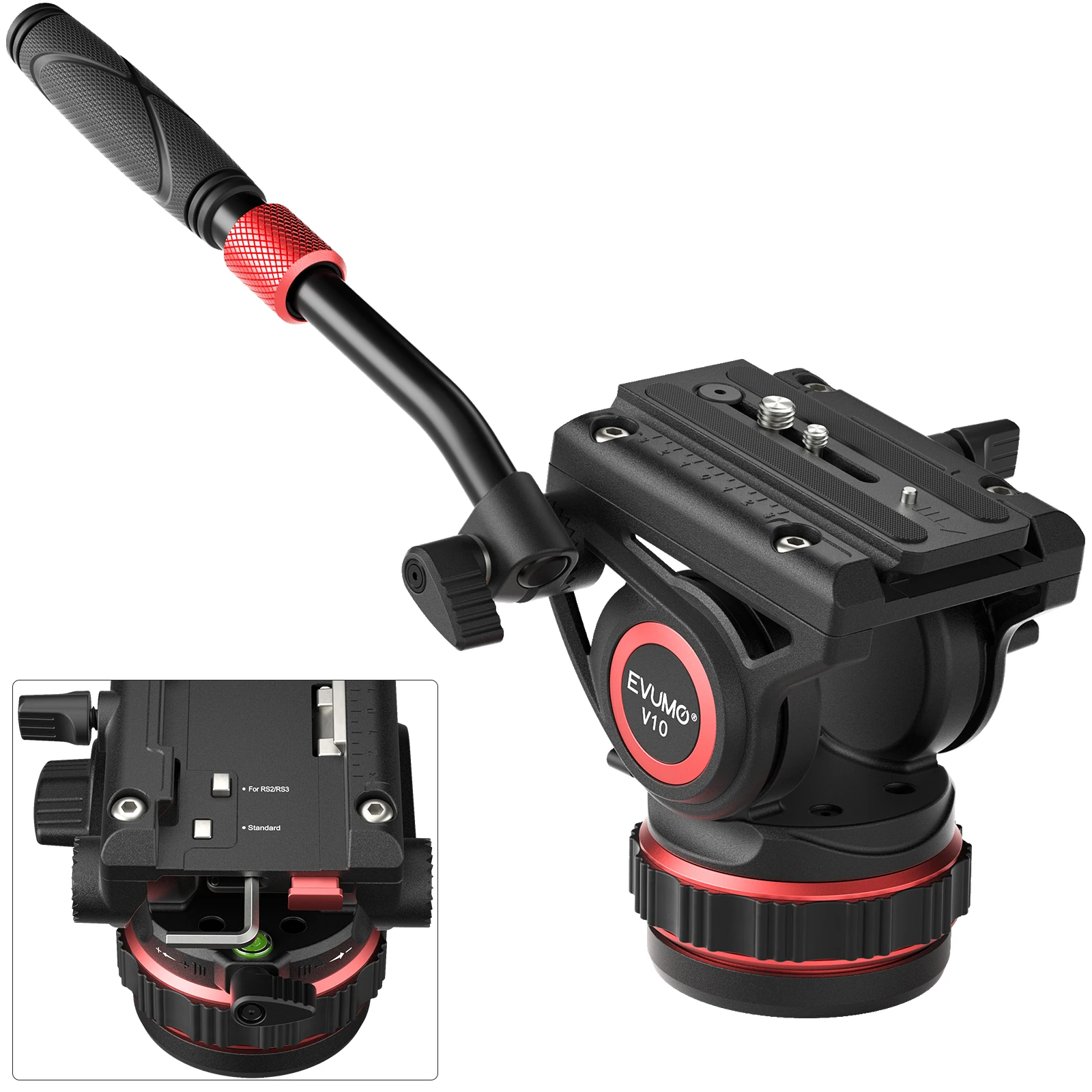 EVUMO V10 Professional Hydraulic Fluid Video Head Multi-angle Shooting for Tripod Video Shooting Max Load 10kg22lbs