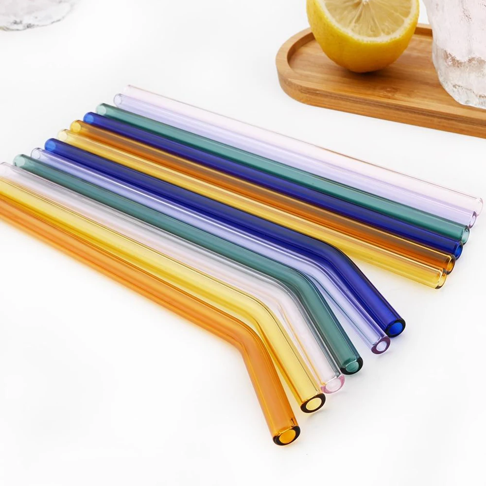 Set of 8 Reusable Glass Straws with Cleaning Brushes - Eco-Friendly and Durable for Smoothies and Cocktails