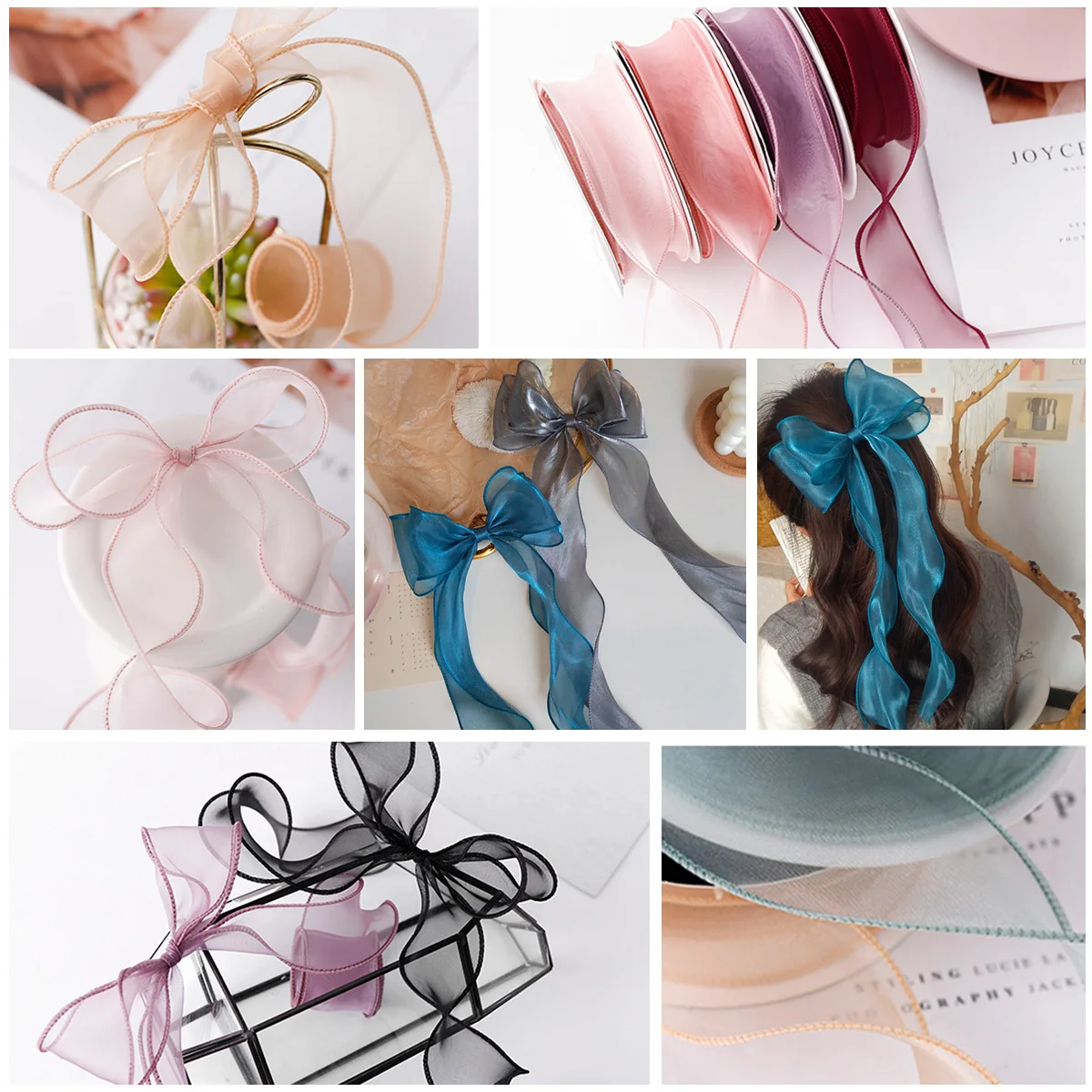 4CM*1M Sheer Wired Organza Ribbons with Golden Edge Chiffon Ribbon for DIY Gift Wrapping Wedding Bouquet Christmas Decoration