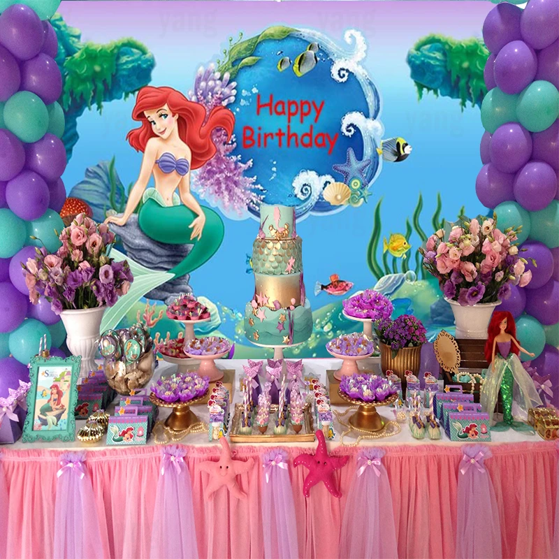 Ariel Little Mermaid Ariel Backdrop Princess Girls Birthday Party Photo Background 