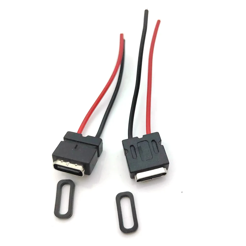 

8pin 2p USB 3.1 Connector Type-C 2 Welding Wire IPX7 class Waterproof Female Socket Rubber Ring High Current Fast Charging port