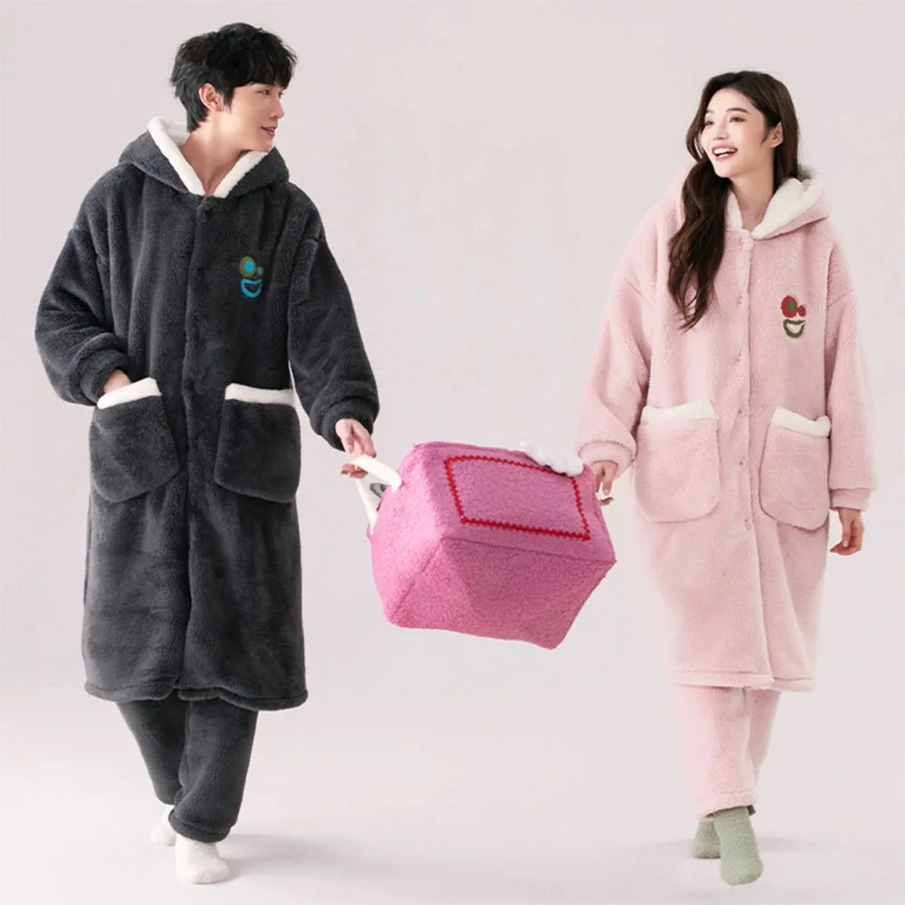 Men Pyjamas Couple Sleepwear Mens Bathrobe Set