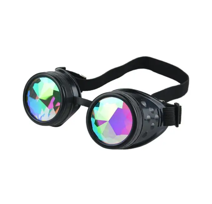 gogle kaleidoscope Men Women Rivet Steampunk Goggles Kaleidoscope Rainbow Crystal Lenses Cosplay Vintage Glasses Welding Gothic children toys kaleidoscope toy optical prism