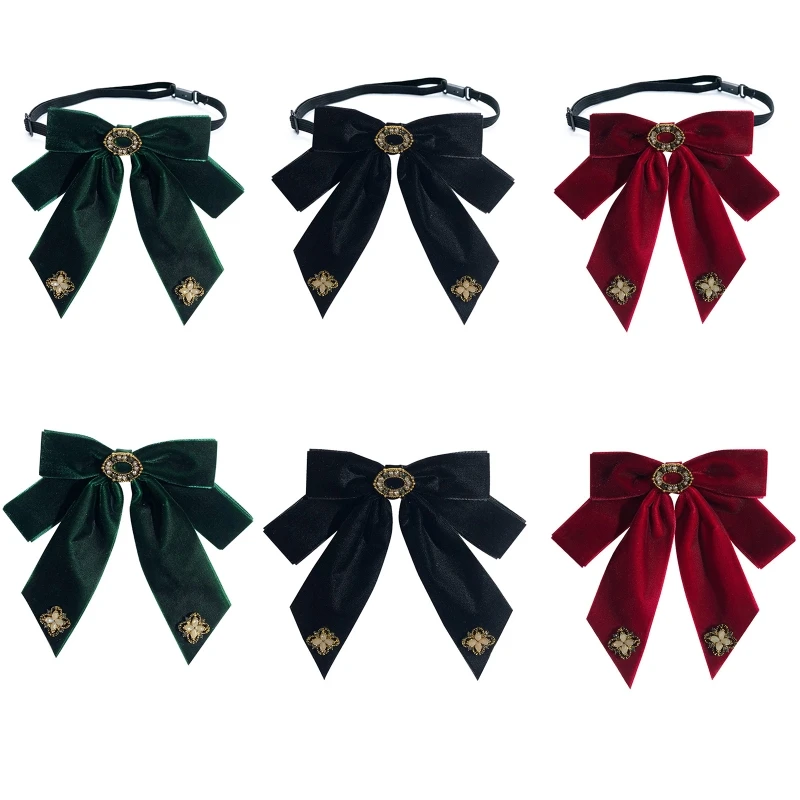 

Women Bow Tie Brooch Flower for Rhinestone Double Layer Collar Pin Neckti Dropship