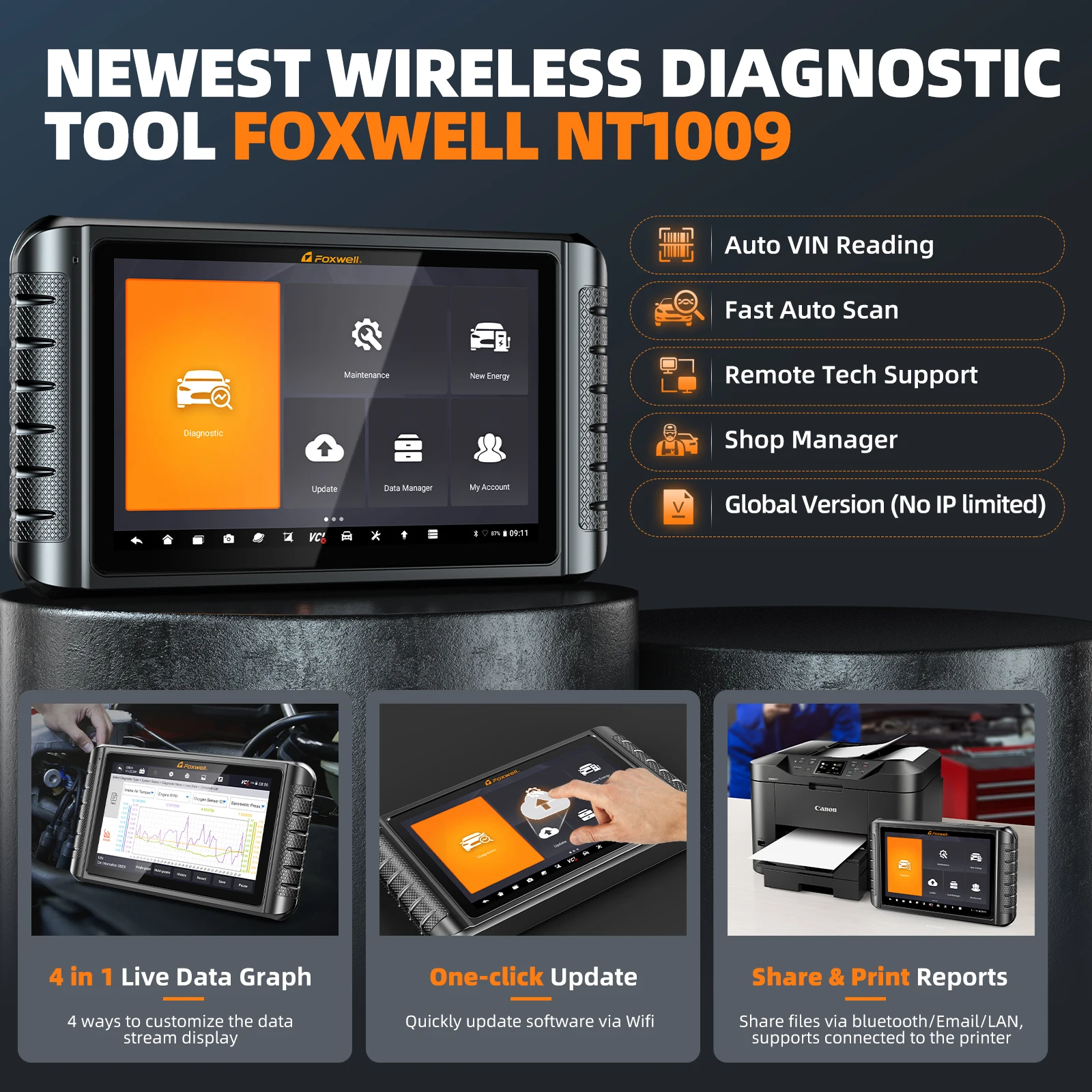 2025 FOXWELL NT1009 OBD2 Bluetooth Car Scanner All System A/F Adjust 35 Reset Active Test ECU Coding OBD 2 Auto Diagnostic Tools 6