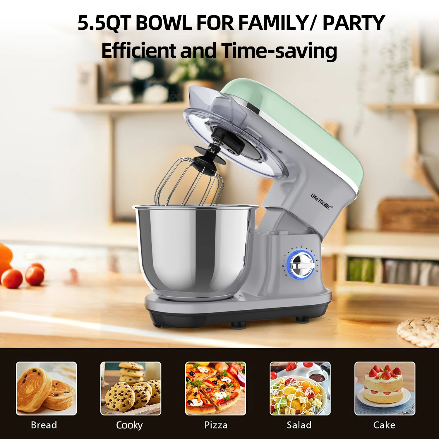 120V US plug CHEFTRONIC Stand Mixer, 5.5 Qt  Electric Household Stand Mixer - 500W 6+P Speed, blender machines,kitchen and home 4