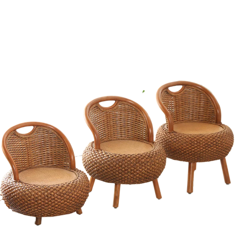 

Tatami rattan chair balcony chair armchair household round stool low stool rattan chair pastoral woven small chair natural