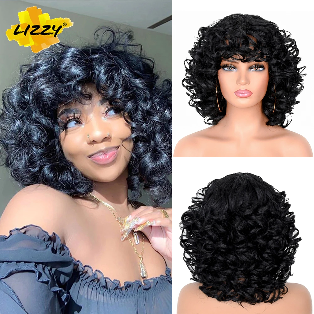 Curly Synthetic Wigs Bangs | Wig Afro Curly Synthetic Wigs | Short Curly  Wigs Bangs - Synthetic Wigs(for Black) - Aliexpress