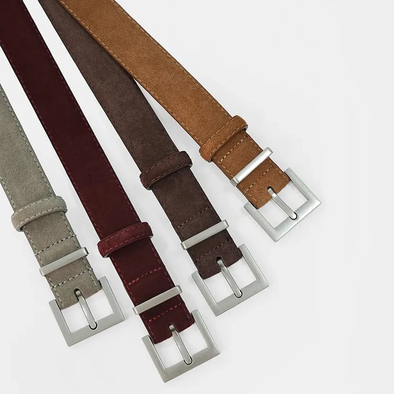 Elegant Suede Leather Women's Belt with Square Alloy Buckle
