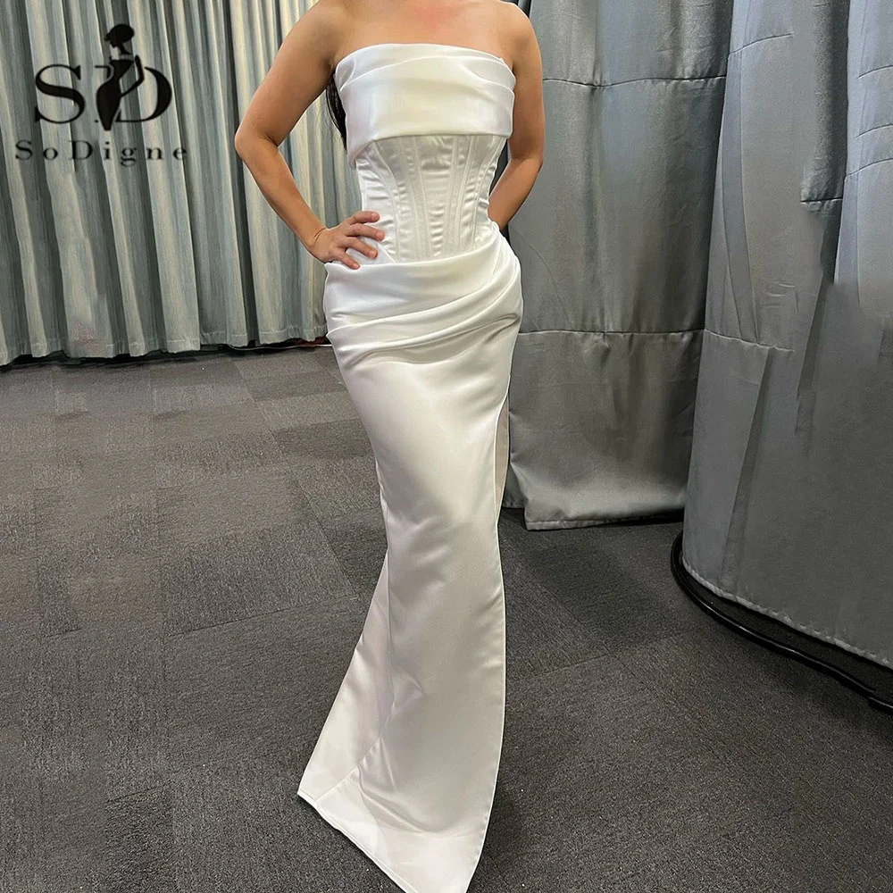 

SoDigne Simple Satin Elegan mermaid Wedding Dresses Strapless Corset Bridal Gowns Floor Length Bride Dress vestidos de novia