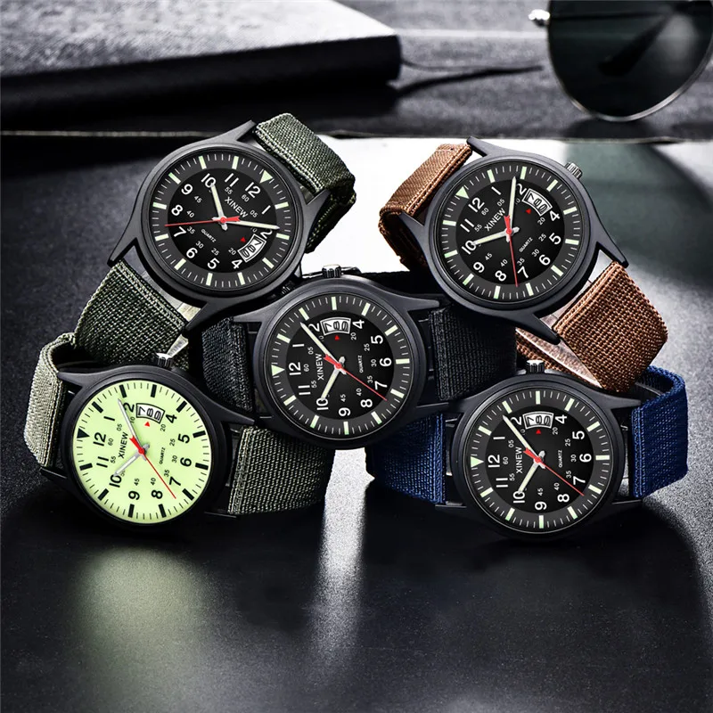 Original XINEW Brand Watches For Men Fashion Nylon Band Military Sports Date Quartz Watch Erkek Barato Saat Relogio Masculino