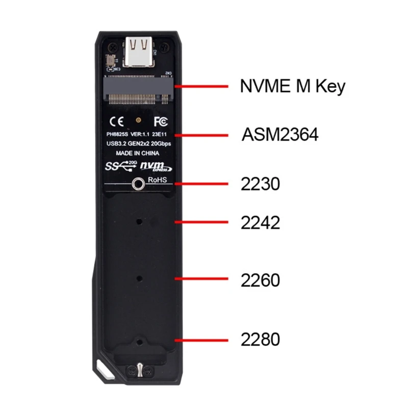 ޴ ˷̴ M.2 NVMe SSD Ŭ,  USB C, USB 3.2, Gen2x2, 20Gbps , 2230, 2242, 2260/2280 SSD, 4TB