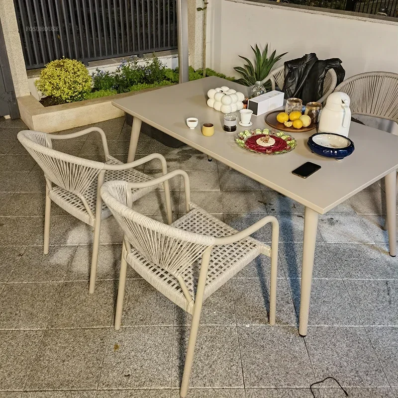 Courtyard Outdoor Garden Chairs Leisure Dining Chair Aluminum Alloy Rope Chairs Villa Garden Waterproof Sunscreen Outdoor