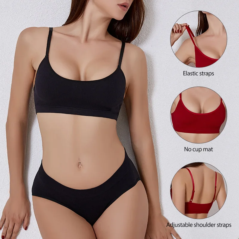 

2022 Design Wireless Sport Sexy Nude Bra Panty Set Comfortable Women Underwear Sexy Bra Set Women Bra & Brief red set plus size