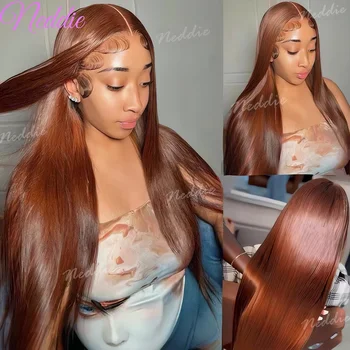 13X6 Chocolate Brown Lace Front Wigs 13X4 Bone Straight Human Hair 30 32 Inch Lace Frontal Colored Wig Brazilian For Women 1