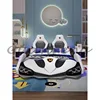 Children's Bed Boys and Girls 1.8m New Creative Cartoon Car Bed 1.5m Princess Leather Bed with Guardrail Blue 2