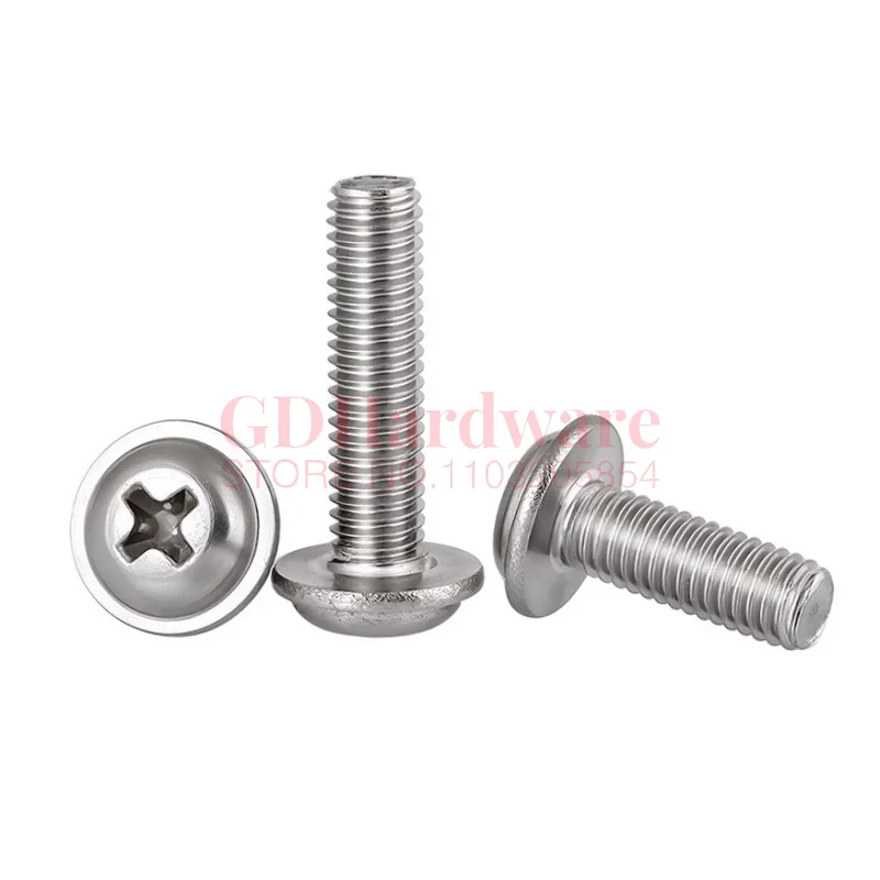 

PWM 304 Stainless Steel Pan Head Screws With Washer M1.4 M2 M2.5 M3 M 3.5 M4 M5 M6 M8 Fixed Motherboard Screws With Pad DIN967