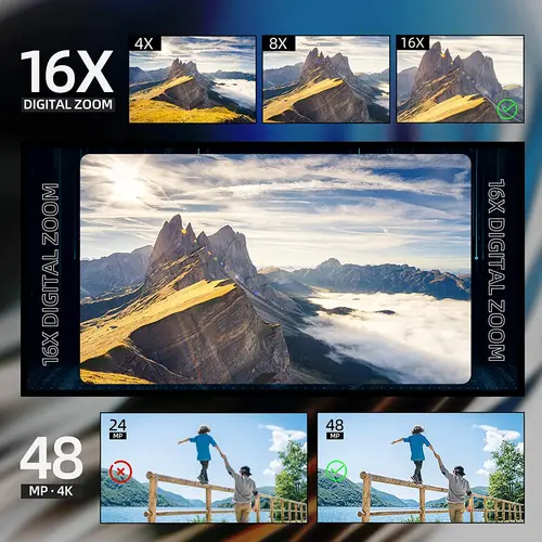 G-Anica 매크로 렌즈 4K 디지털 카메라 플립 스크린 셀카 캠코더, 48MP 유튜브 브이로그 와이파이 웹캠 비디오 레코더, 16X 디지털 줌 3