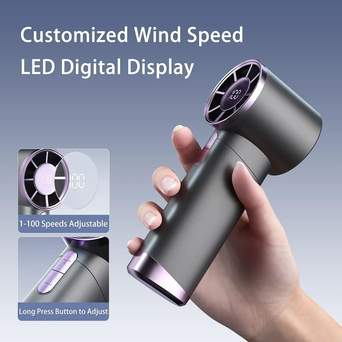 Portable Handheld Fan 1-100 Speeds Adjustable Turbo 3000mAh Battery Fans with LED Display Rechargeable Ice Cooling Camping Fan