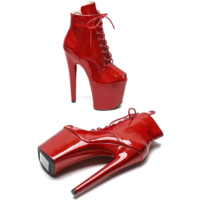 Leecabe 20CM/8inches Shiny PU Upper small open toe  Pole dance shoes High Heels Pole Dance boot