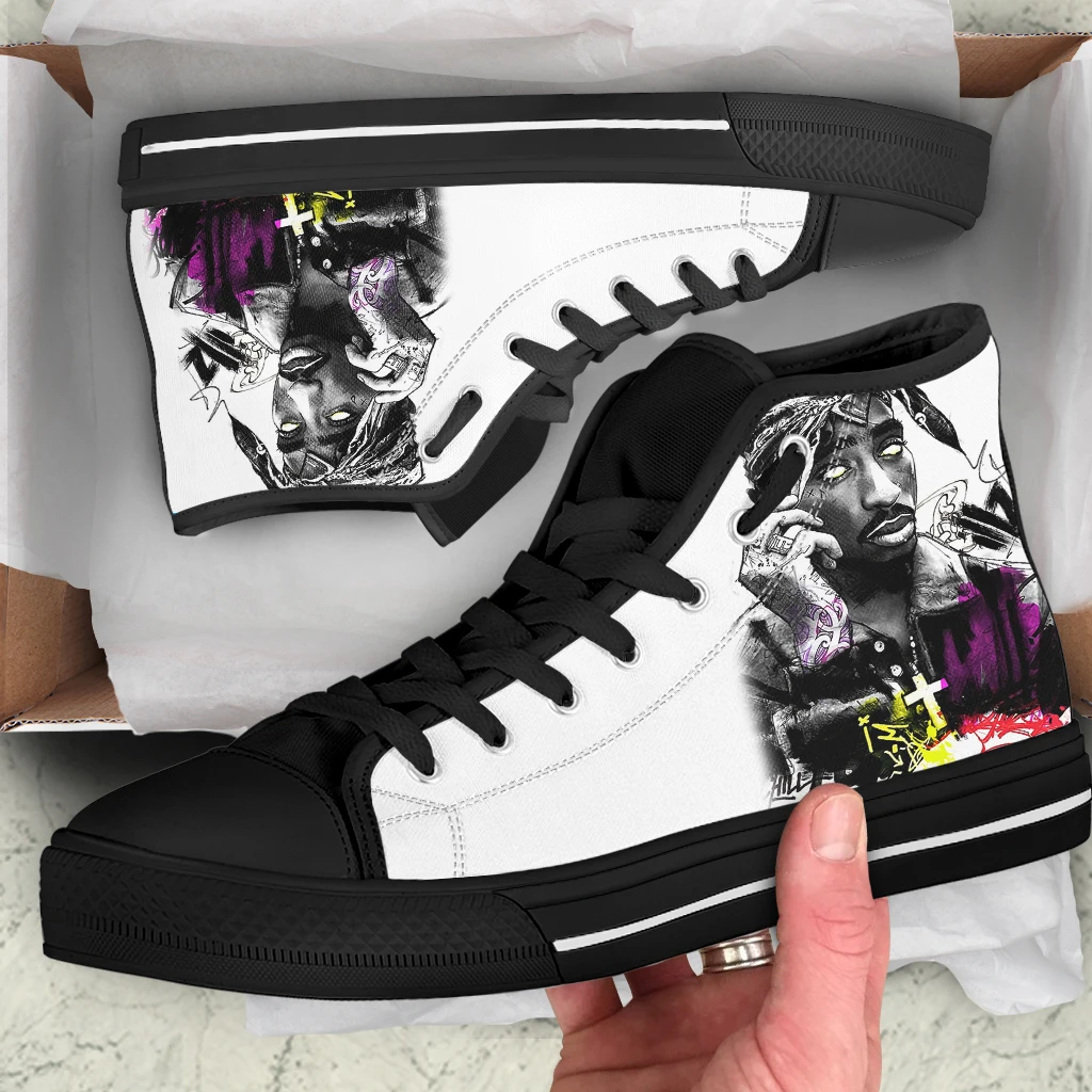 INSTANTARTS 2023 Canvas Shoes High Top Vulcanize Shoes Lace Up Casual Sneakers Hiphop Rapper Print Flat Shoes for Men Chaussure