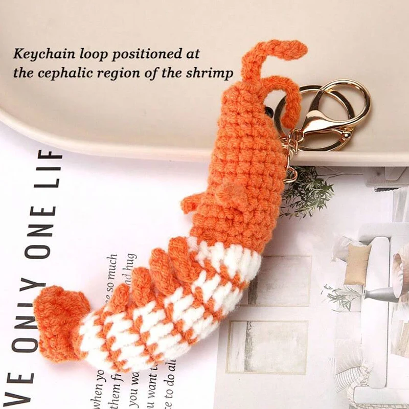 1Pc Cute Shrimp Charm Bag Pendant Cartoon Mini Hand Knitted Keyring Lovely Pendant Couple Keychain Bag Accessories