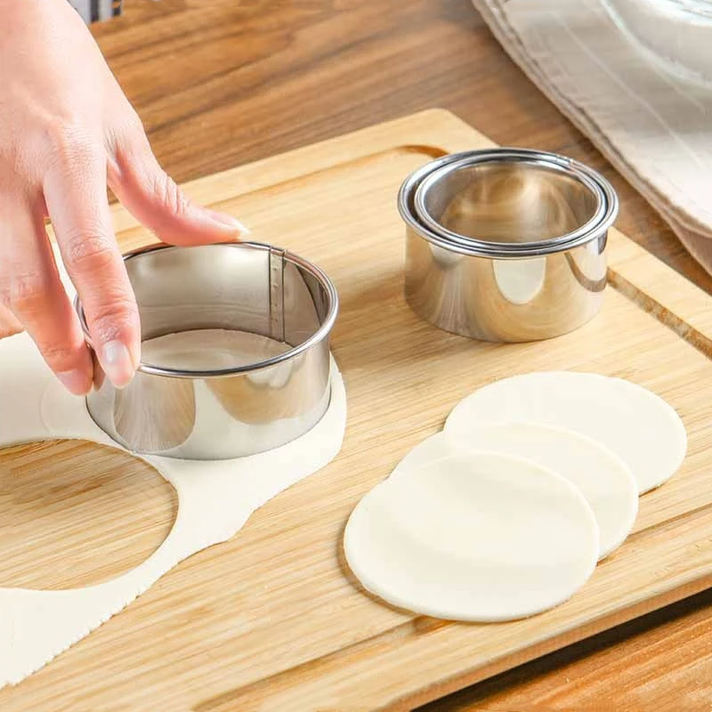 3Pcs/Set Stainless Stee Round Dough Cutter DIY Dumplings Skin Mold Flower Shaped Cookie Pastry Maker Biscuit Circle Ring Mould dough cutter cookie cutters dumpling maker