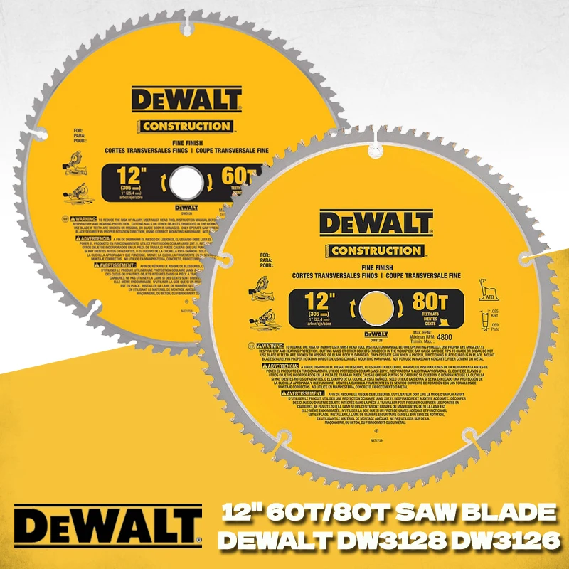 

DEWALT Miter Saw Blades 12in 60T 80T Fine Finish Tungsten Carbide-tipped Steel Construction Disc Tool Accessories DW3126 DW3128