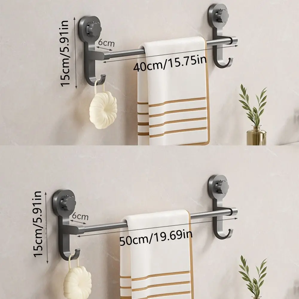 Powerful Suction Suction Cup Towel Holder Wall-mounted Double Hook Bathroom Towel Rod Space Saving Punching-Free