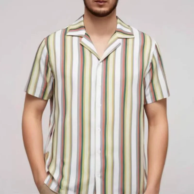 

Couples Original Oversize Men Loose Versatile Beach Outfit Button Printing Printed Short Sleeve Shirt Lapel Collar Simplicity