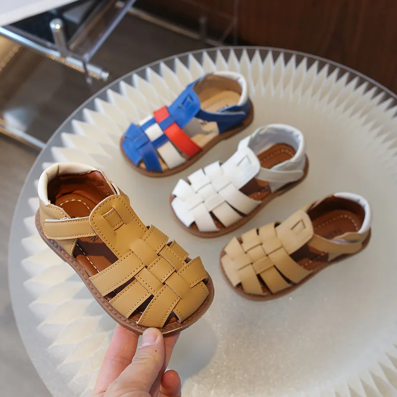 Toddler Sandals for Boys Cut outs Leather Shoes 2024 Summer Brand New Gladiator Sandals Weave Baby Boy Beach Shoes Flats H05096 4